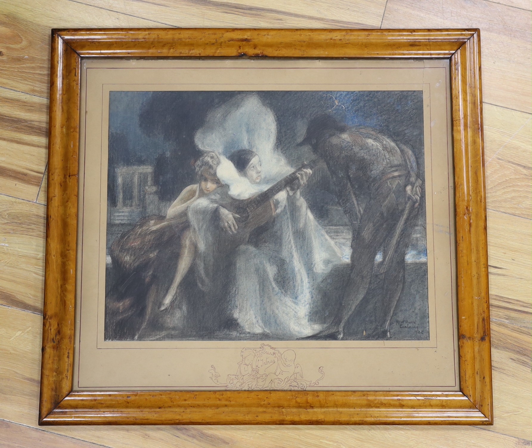 Rene Marie Castaing (1896-1943), pastel study, Children hiding, signed and dated 1922, in maple frame, 38 x 47cm